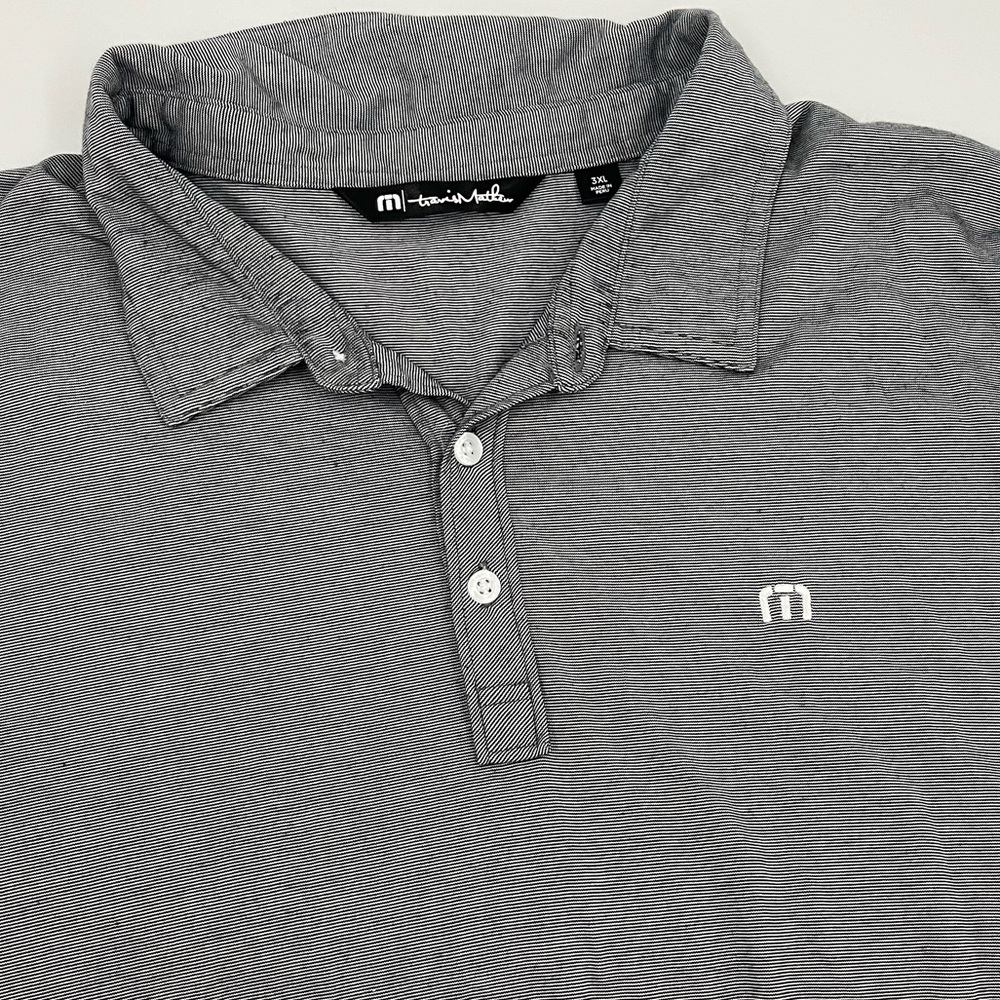 Travis Mathew Men's‎ 3XL Navy Striped Logo Short Sleeve Golf Polo